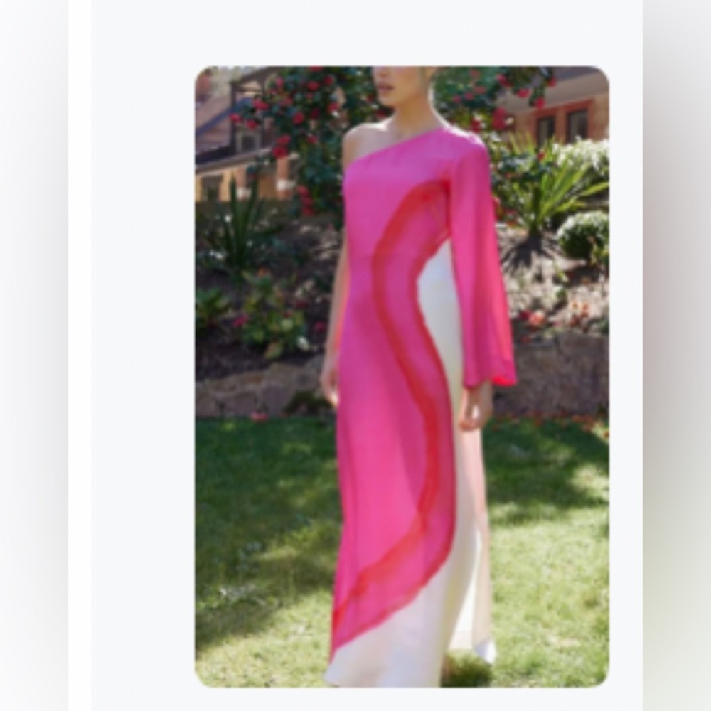 One-Shoulder Fuchsia and White one shoulder maxi dress - Picture 2 of 12